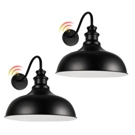 Diyel Dusk to Dawn Gooseneck Barn Light Outdoor, 20 Inch Dome Exterior Light Fixture Outside for House, Farmhouse Outdoor Wall Mount Light in Black Finish for Porch, Entryway, Garage, DDRZ015 BK-2PACK