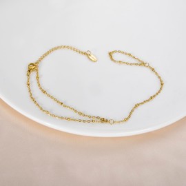 Lansora Hand Chain Bracelet Stainless Steel Finger Ring Bracelet Adjustable Gold Plated Hand Chain CZ Stackable Boho Minimalist Jewelry for Women, 18cm+5cm, no gemstone