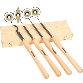 VINWOX 20" Full Size 4 PCS Carbide Wood Lathe Turning Tool Set, Including Swan Neck Hollower, Rougher, Finisher, Detailer, Titanium Coated Carbide Blades 2X Extended Service Life, Beech Wood Handle