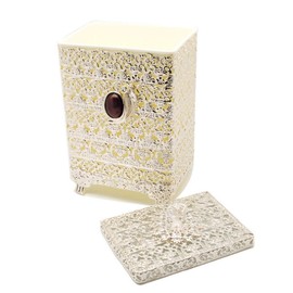 SEHAMANO Antique Rectangular Wastebasket, Vintage Decorative Small Trash Can, Classic Garbage Container Bin for Vanity, Bedroom, Kitchen, Powder Rooms, Home Office Rubbish Bin (Silver (Shiny Silver))