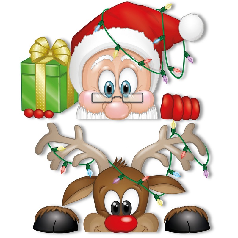 Peeping Santa and Rudolph Window Clings – With 28 Snowflakes