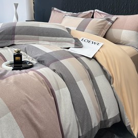 LifeTB Modern Plaid Duvet Cover Queen Soft Brushed Cotton Duvet Cover Geometric Tan Beige Plaid Comforter Cover Grid Warm Cozy Bedding Set Farmhouse Buffalo Plaid Comforter Cover Queen Size