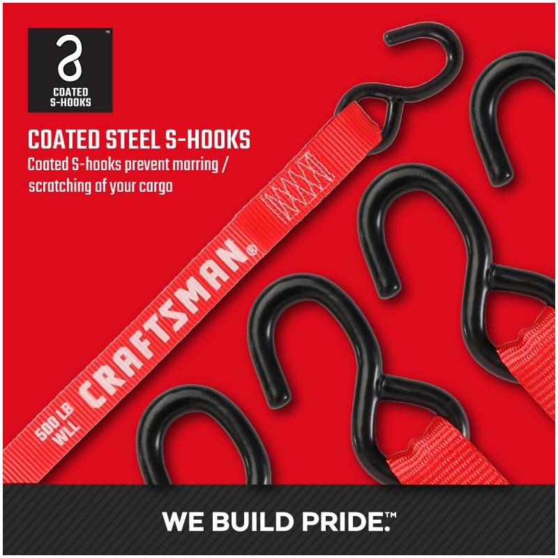 CRAFTSMAN CMXAZBS15004 Black/Red 1" x 12' Ratchet Tie Down Straps