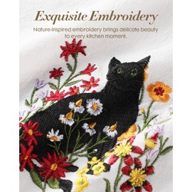 Miss Adola Embroidered Flour Sack Kitchen Towels, Black Cat