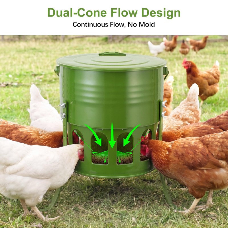 Tgeyd Metal Bucket Chicken Feeder, 20LB Large Capacity Poultry Feeder