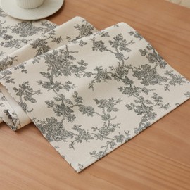 YZJZEDS 100% Cotton French Pastoral Table Runners, 13x36 Inch Black Farmhouse Table Runners 36 Inches Long, Vintage Flowers Print Home Decors