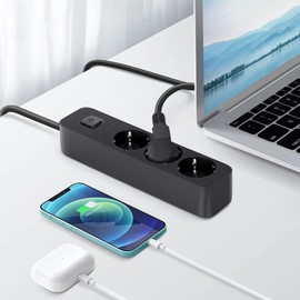 Black 3 Gang Switched Multi Socket 1.5m Cable Ideal for Securely Connecting Multiple Devices