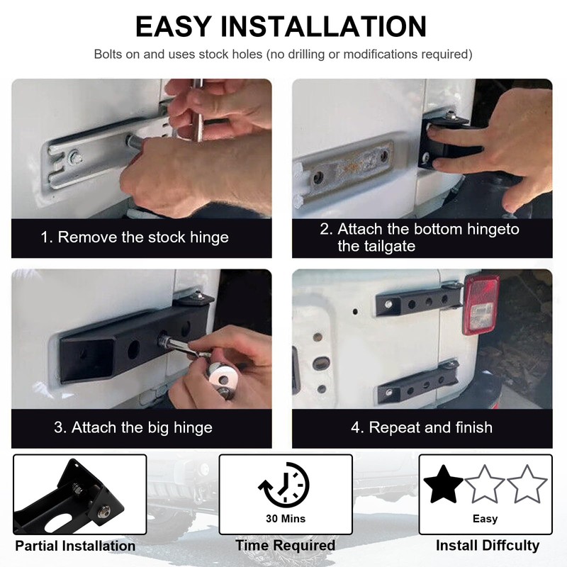 ETL INDUSTRIES Steel Tailgate Hinge Set Reinforced Heavy Duty -