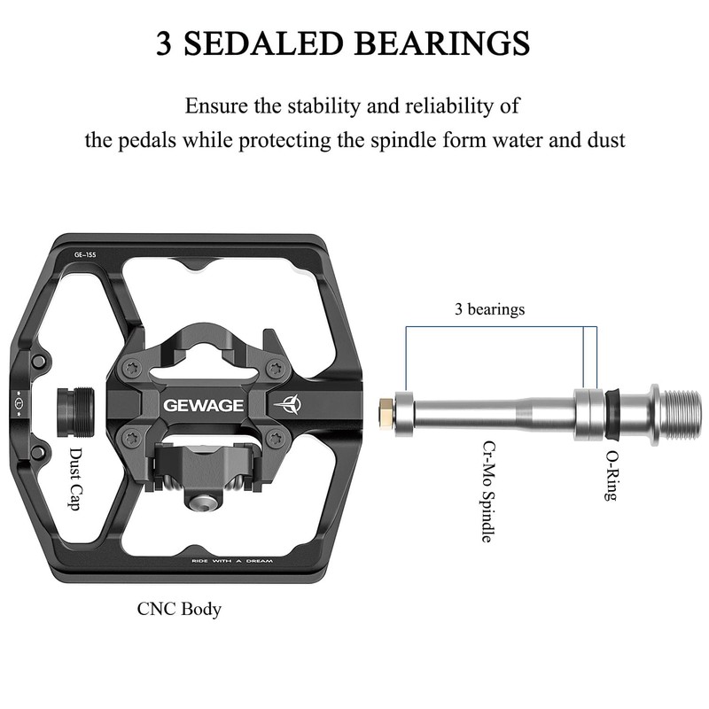 GEWAGE Mountain Bike Pedals- Dual Function Bicycle Flat Pedals and