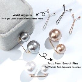 Ouliget Safety Pins Sweater Shawl Clips,Faux Pearl Pins Brooch for Women Anti Exposure Neckline,Waist Adjuster for Hijab Loose T-Shirt Sleeves Collar Pants Hems Wedding Decor,8 Pieces (White)