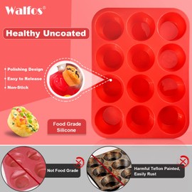 Walfos Silicone Muffin Pan Set of 3, Including Regular 12 Cups Muffin Pans, 24 Cups Mini Muffin Pan & 6 Cups Muffin Top Pan, Non-Stick Cupcake Pan, Easy to Pop Out & Dishwasher Safe
