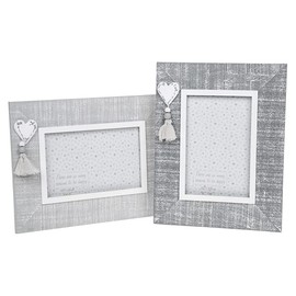 Pair Provence Cool Grey Photo Picture Frames Shabby Chic with Hearts 6x4"