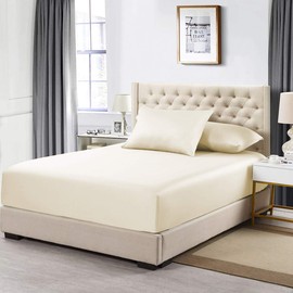 NIM TEXTILE Luxury Sheets 1900 TC Softness Deep Pocket 3pc Fitted Sheets Set - 1 Fitted Sheet and 2 Pillowcases - Milano Collection Bedding - Beige, Queen