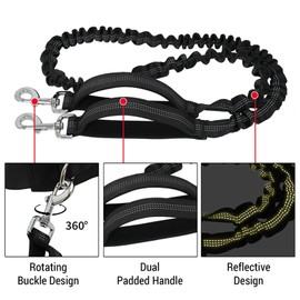 SOUUXIU Hands Free Dog Leash, Waist Leash for Dog Walking, Running Leash with Zipper Pouch Dual Handle and Retractable Bungee for Training Jogging Hiking