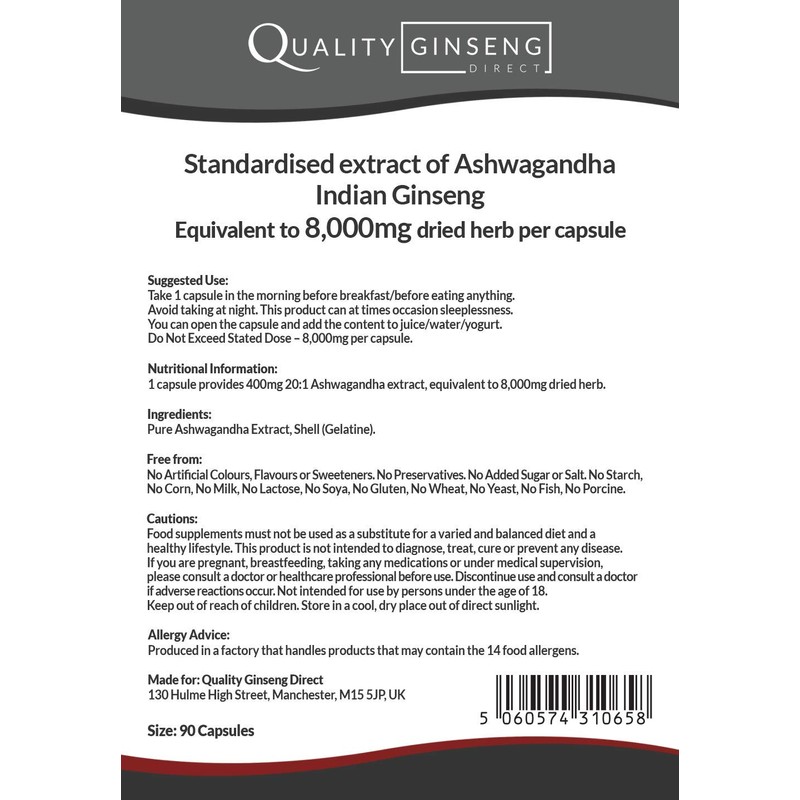 Ashwagandha - Indian Ginseng - 8,000mg Capsules - Powerful Formula