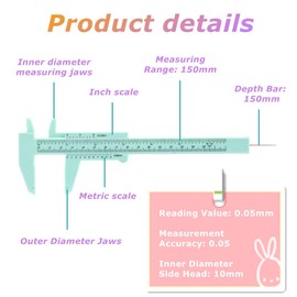Dual Control Scale 150mm Plastic High Accuracy Dual Regulation Scale Vernier Caliper with Caliper 0.5mm, Green