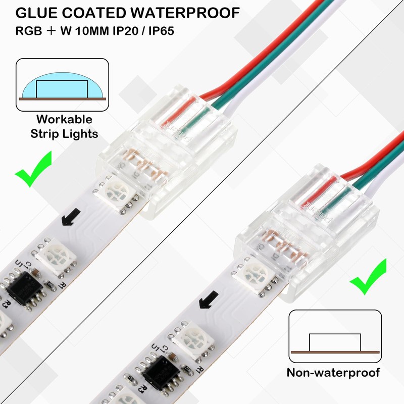 Flutesan 100 Pcs 3 Pin 10mm Solderless LED Light Strip