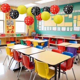 Baquler 12 Pcs Mouse Paper Lanterns Classroom Decor Back to School Red and Black Classroom Decoration Mouse Party Decoration 7.9 Inch Black Paper Lanterns for School Office Party