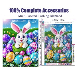 LWZAYS Easter Bunny Diamond Art Kits for Adults, Easter Rabbit Diamond Painting Kits for Adults Beginner, Easter Eggs DIY Full Round Drill Diamond Dots Art for Gift and Decor, 12x16 Inch