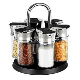 Home Basics 6-Piece Revolving Spice Rack, Clear Glass and Black Base
