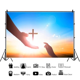 DORCEV Vinyl 7x5ft World Day of Remembrance Backdrop Christian Family Party Chiristian Party Background God's Helping Hand Cross Jesus Resurrection Celebration Church Wallpaper Studio Props