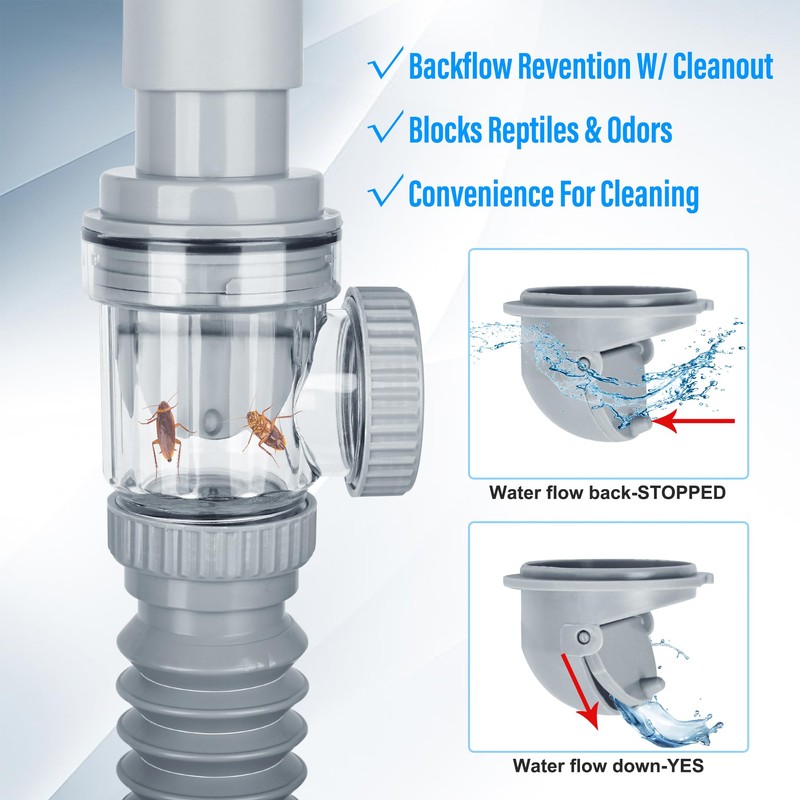 1-1/4" Bathroom Sink Drain, Universal Sink Drain Pipe W/Cleanout, P-Trap
