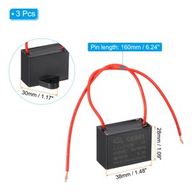 PATIKIL 2.5uF 450 V CBB61 Capacitor, 3Pcs Ceiling Fan Capacitor Motor Starting Capacitor Metalized Polypropylene Film Capacitors for Ceiling Fan Motor, Black