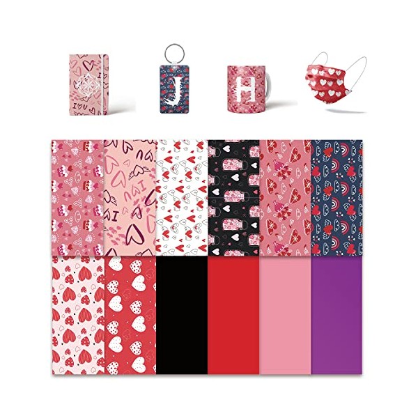 Valentine Infusible Transfer Ink Sheets, 12 Pcs 4.5"x 12" Pre-Printed