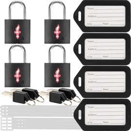 DUALCROWN 4 Pack Black TSA Luggage Locks with Key+4 Pack Travel tag, Luggage Lock TSA Approved for Backpacks, Bags and Luggage, 4 Pack Black Lock+4 Pack tag