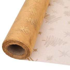 25m x 29cm Organza Roll Snow Sheer Glitter Fabric with Christmas Tree & Snowflakes Design for Christmas Wreath, Table Runner, Chair Sashes, DIY Gift Wrapping, New Year Party Decoration, Gold