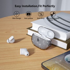 Aircawin for Beats Studio Buds Case Clear Black Glitter 2021,Beats Studio Buds + Case Cover Clear 2023,Sparkly Bling Shockproof Soft TPU Beats Studio Buds Case Cover with Keychain-Black Glitter