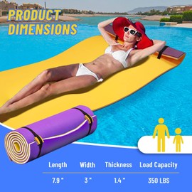 Floating Water Mat 7.9×3 Ft Lily Pad Floating Mat 3-Layer Tear-Resistant XPE Foam Floating Mat for Lake, Ocean, Pool, Boat, Beach (Purple&White&Yellow)