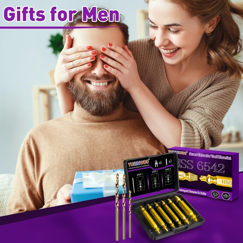 9PCS Gold Titanium-Plated Screw Extractor Set, Hardness is 80 HRC,