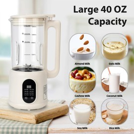 Automatic Nut Milk Maker, 8 in1 40oz Soybean Milk Machine for Homemade Almond, Oat, Soy, Coconut, Plant-Based Milk and Non Dairy Beverages, 12 Hours Timer/Auto-clean/Room Temp/Keep Warm/Boil/Low-Noise