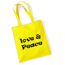 huuraa Jute Bag Love & Peace 70s 10 Litres, yellow