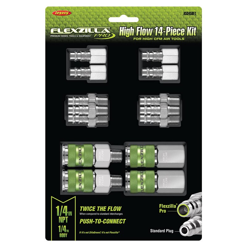 Flexzilla Pro High Flow Coupler & Plug Kit, 1/4" NPT,