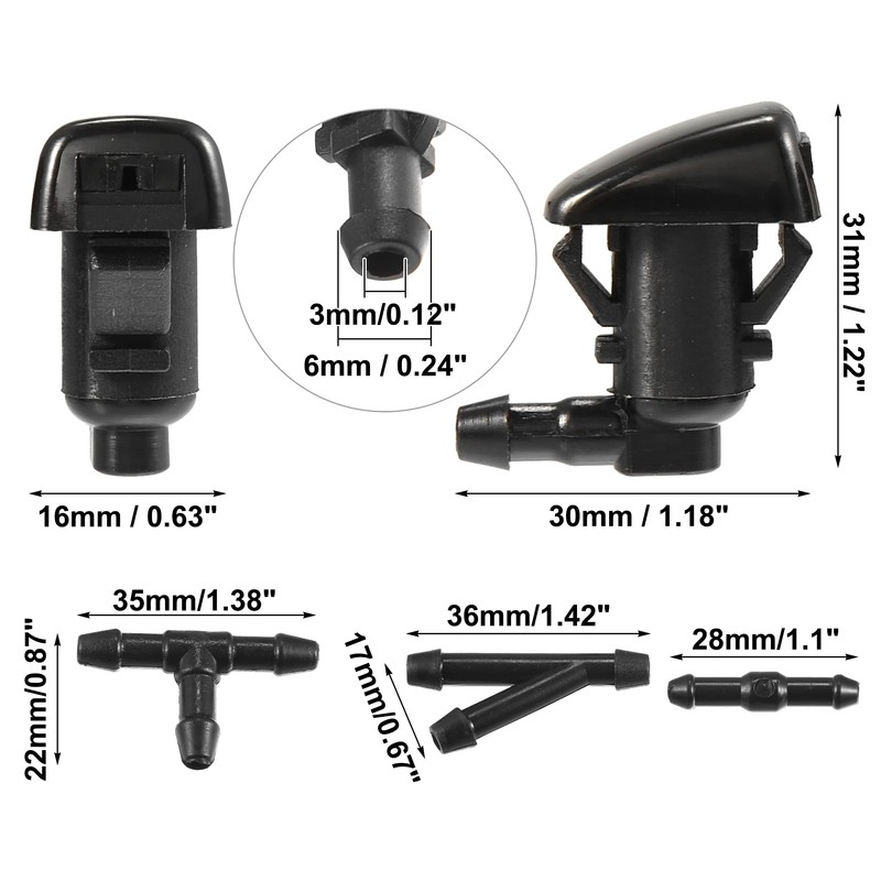 X AUTOHAUX 2pcs Windshield Washer Nozzle 2.5m Hose Connectors Kit
