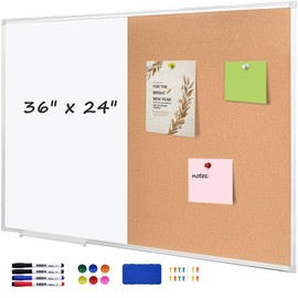Cork Bulletin Board, 36 X 24 Inches White Magnetic Dry Erase Board, Large Wall Mounted Message Vision Notice Memo Pin Board for Office, Home and School