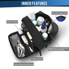 UPDAY Hanging Toiletry Bag for Men, Water-Resistant Travel Toiletries Organizer Dopp Kit with 11 Compartments, Waterproof Zipper and Fabric, Metal Hook