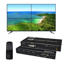 Yuemona Video Wall Controller 2x2 4K TV Splicing Wall Processor HDMI & DVI Input 4 TV Screens Into 1 Wall Display Support IR Remote, RS232, 180°Rotate, 2x2,1x1,1x2,1x3,1X4,1x5