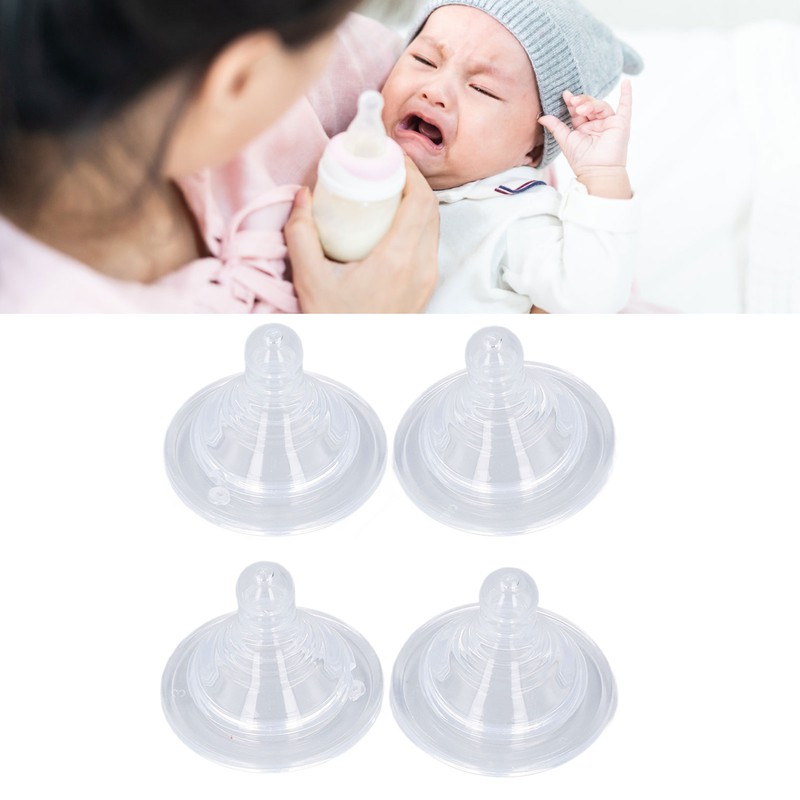 4pcs Infant Bottle Nipples Bust Feeling Replacement Silicone Nipple Round