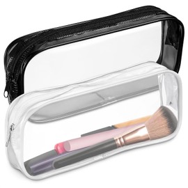 PVC Zipper Bag Makeup Bag Plastic Transparent Makeup Bag 2-Piece Set (Black and White, 20 * 3.5 * 8cm)