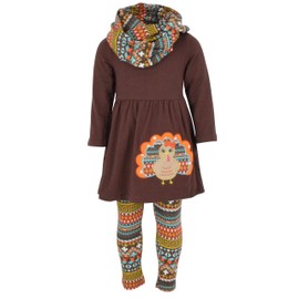 Unique Baby Toddler Girls 3 Piece Colorful Aztecan Thanksgiving Turkey Legging Set (12/6XL, Brown)