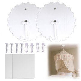 2 Sets of White 12cm Diameter Ceiling Mosquito Net Plastic Hooks Super Glue Dome Canopy Hook Nail Free Home Bed Cover Accessories with Base Screws