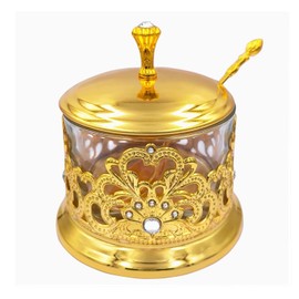 Hourwof Sugar Bowl with Lid and Spoon for Kitchen Coffee Bar Wedding Party,Metal and Glass Sugar Container for Sugar Cube and Powder Sugar,Spice Condiment Salt Container,Flower