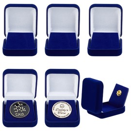 FINGERINSPIRE 6 Pcs Midnight Blue Velvet Challenge Coin Presentation Display Box 30mm Single School Emblem Badge Lapel Pin Display Holders Medal Lapel Pin Storage Boxes Commemorative Coins Gift Box