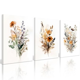Botanical Wall Art Set of 3 Floral Wall Decor Prints Vintage Canvas Wall Art Wildflower Watercolor Pictures Farmhouse Artwork Floral Modern Painting for Bathroom Bedroom 16x24 Inch Ready to Hang