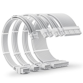 AsiaHorse 12VHPWR Cable Extension Kit, 16AWG Pcie 5.0 PSU Cable Extension Kit Soft Braided 16PIN to 16PIN Cable Kit, 24pin ATX /4+4pin EPS /12+4pin 30CM Length with Cable Combs (White)