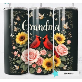 Grandma Cardinal Cardinals Sunflowers Flowers  20oz Tumblr Insulated Travel