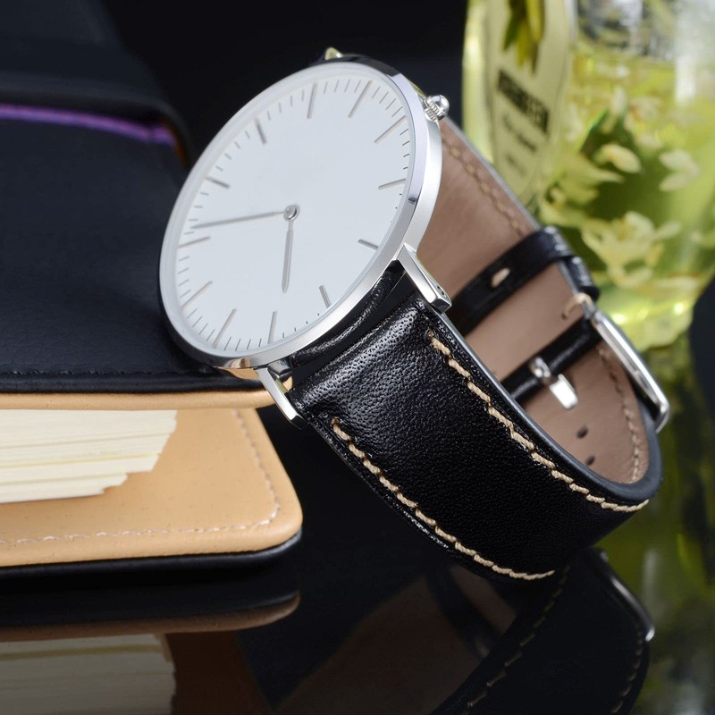 WOCCI 22mm Luxury Leather Watch Strap with Golden Buckle (Black)